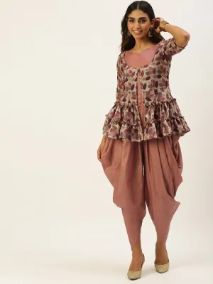 Brown Dhoti Jumpsuit With Embroidered Jacket