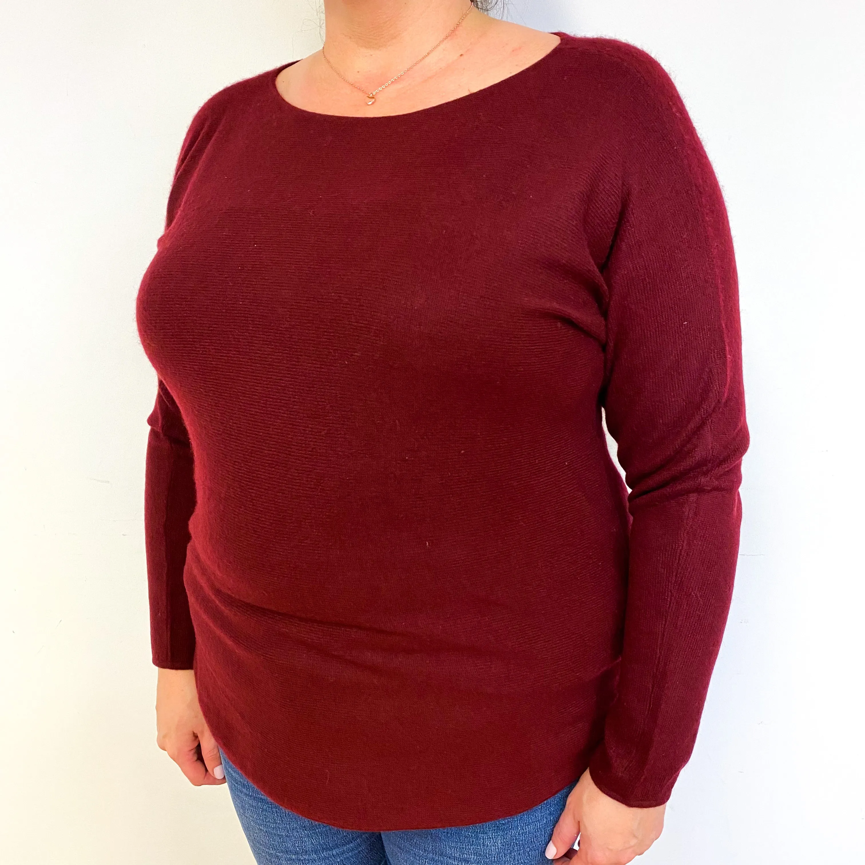 Burgundy Red Cashmere Crew Neck Jumper Extra Large/Petite