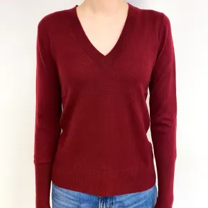 Burgundy Red Cashmere V-Neck Jumper Extra Small