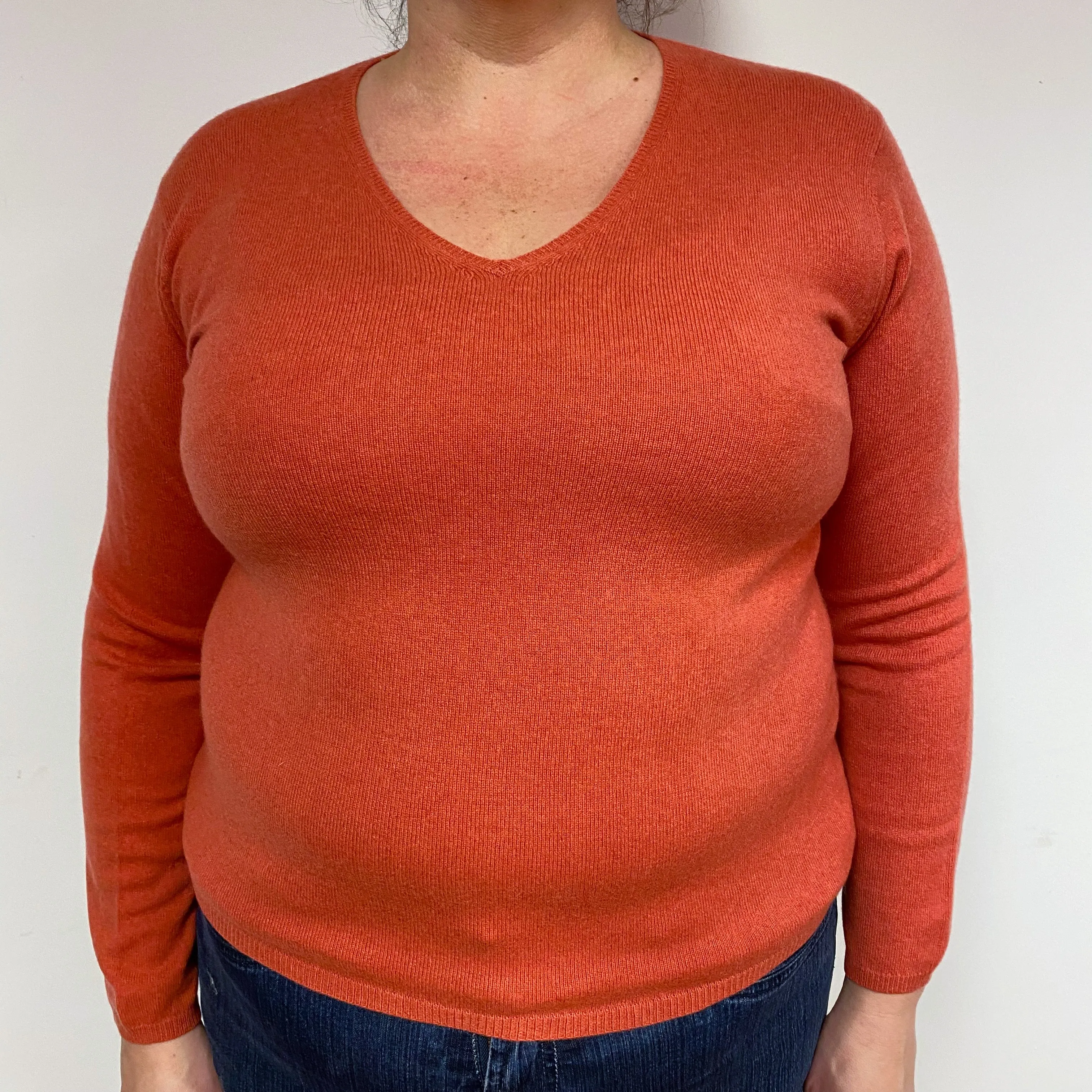Burnt Orange Cashmere V-Neck Jumper Extra Large/Petite