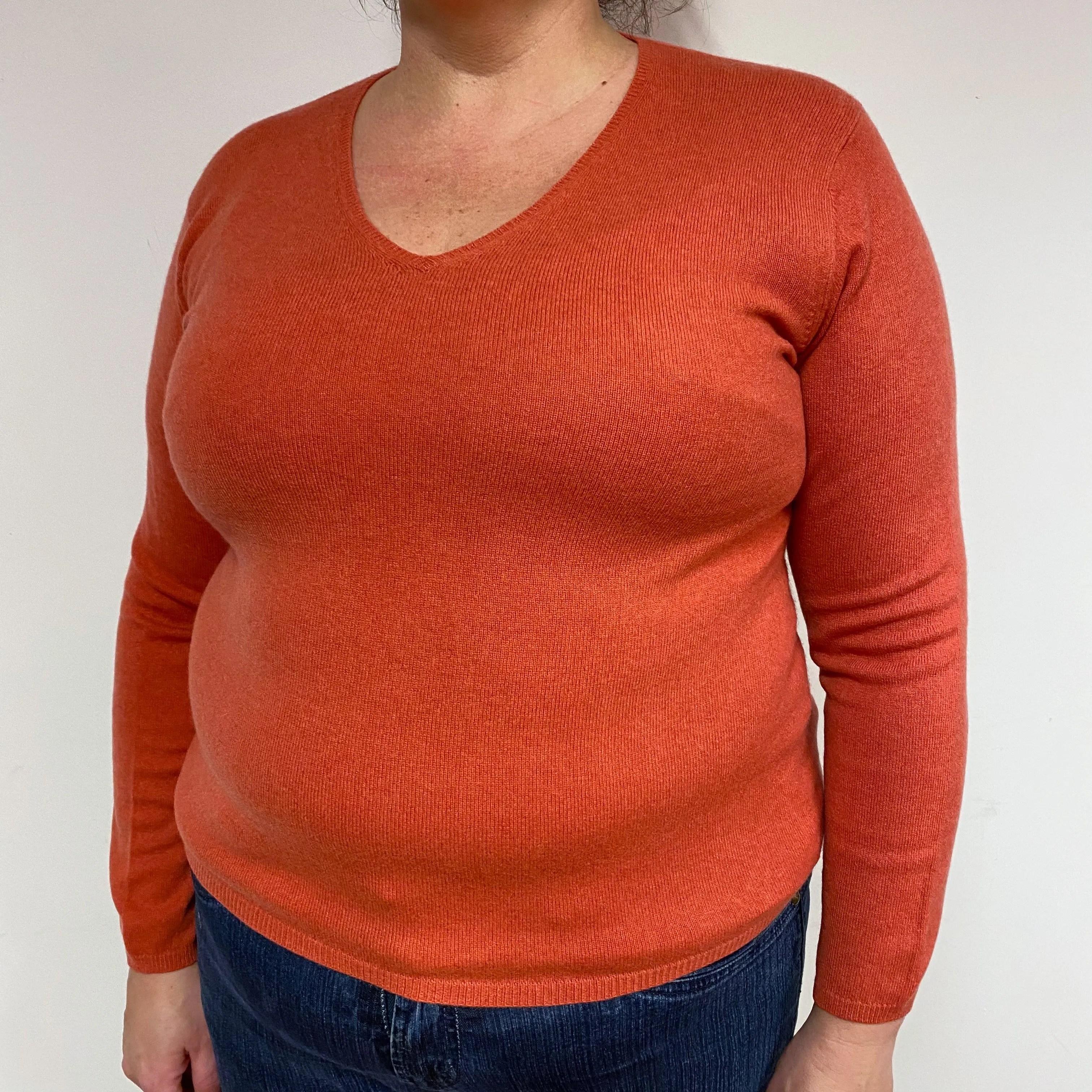 Burnt Orange Cashmere V-Neck Jumper Extra Large/Petite