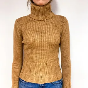 Butterscotch Brown Chunky Cashmere Polo Neck Jumper Extra Small