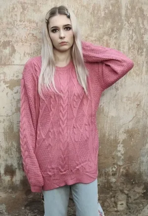 Cable knitwear sweater fluorescent knitwear jumper in pink