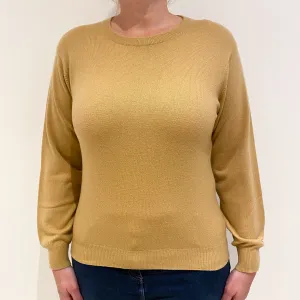 Camel Brown Cashmere Crew Neck Jumper Large
