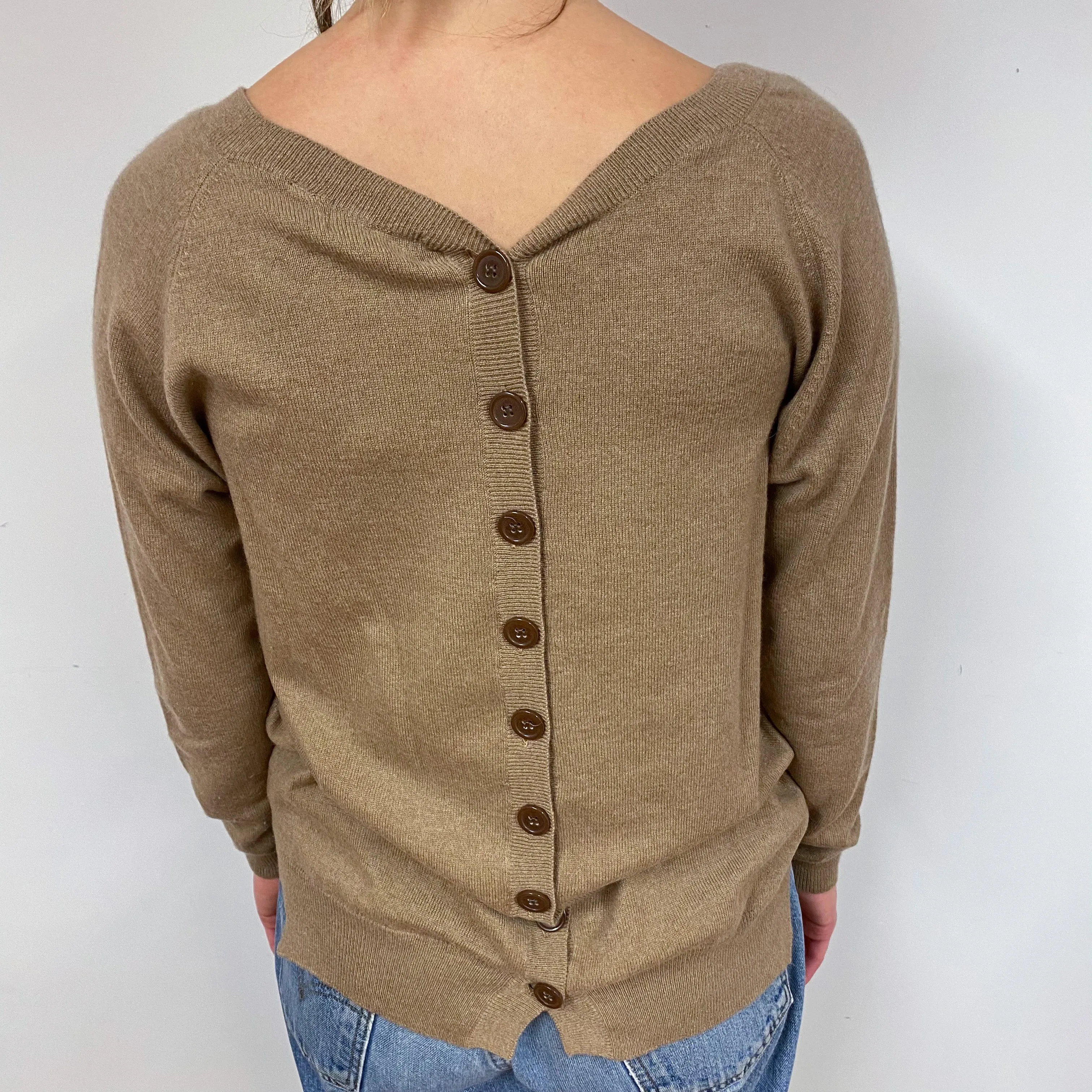 Camel Brown Slouchy Cashmere V-Neck Jumper Small