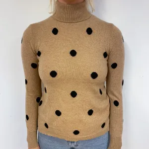 Camel Brown Spotty Cashmere Polo Neck Jumper Small