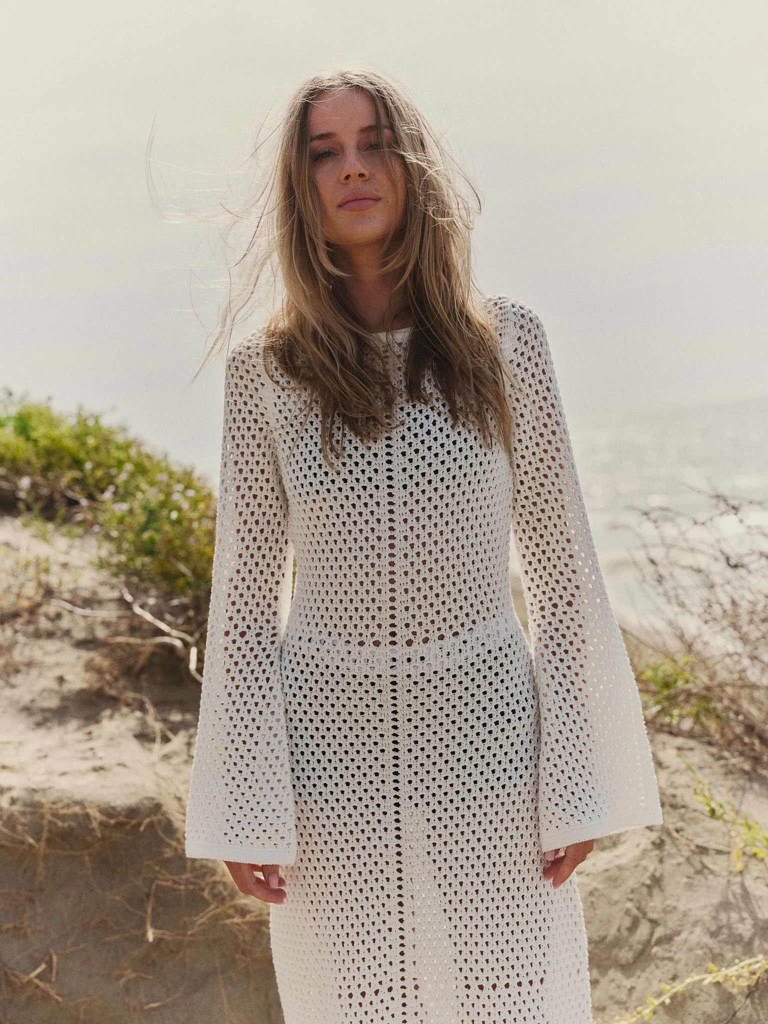Cami Crochet Knit Maxi Dress - White