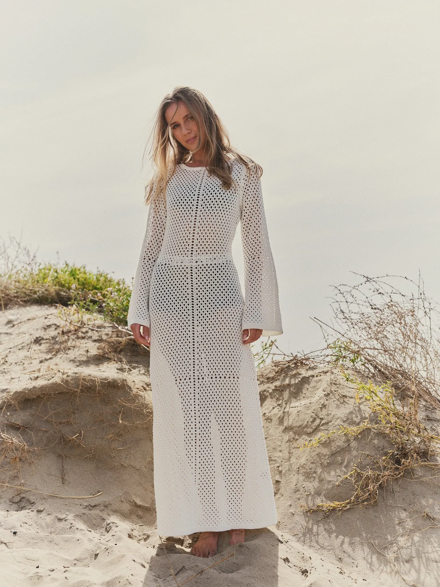 Cami Crochet Knit Maxi Dress - White