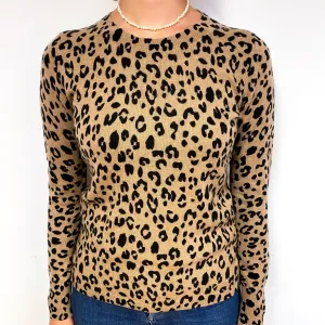 Caramel Brown Leopard Cashmere Crew Neck Jumper Small
