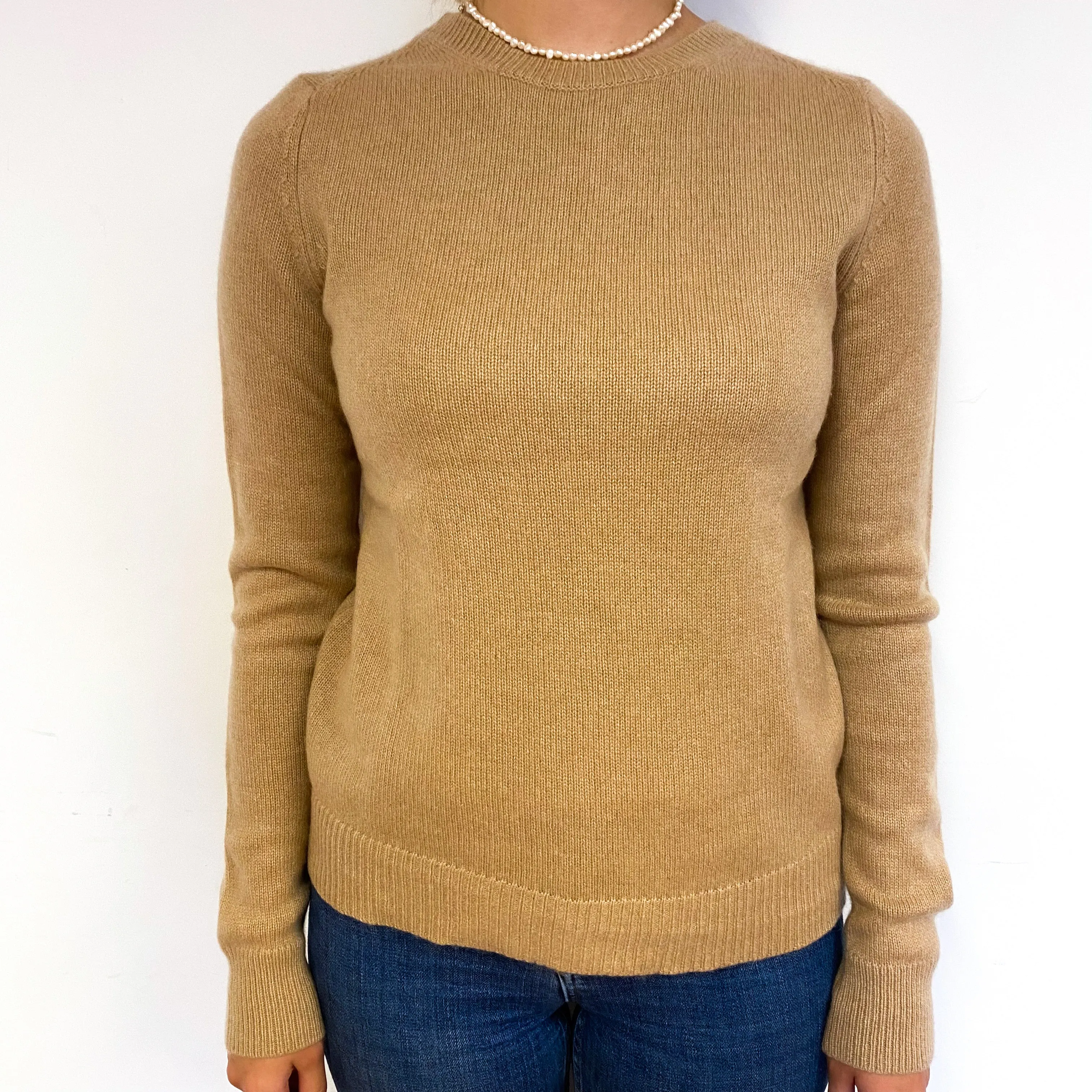 Caramel Brown Split Hem Cashmere Crew Neck Jumper Small