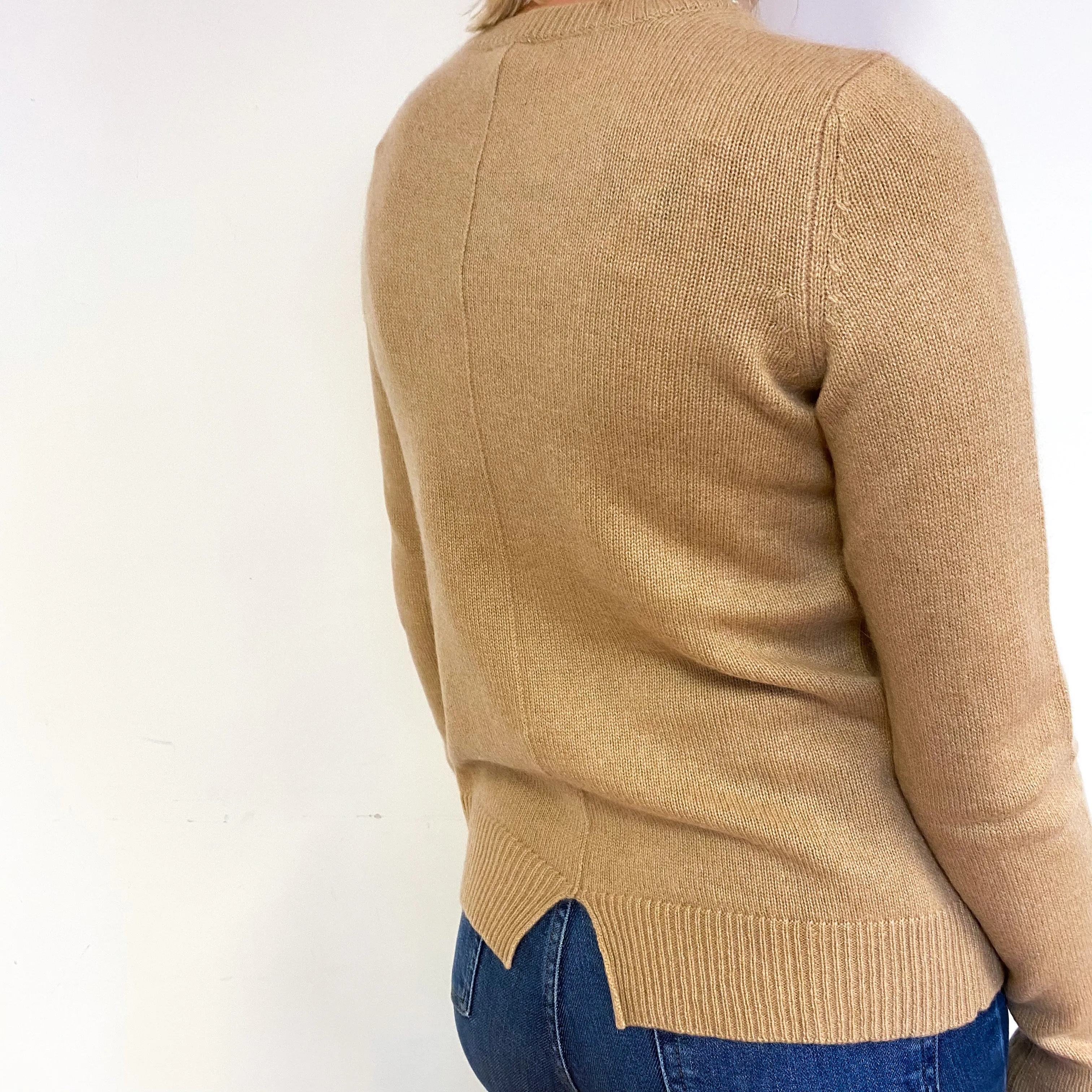 Caramel Brown Split Hem Cashmere Crew Neck Jumper Small