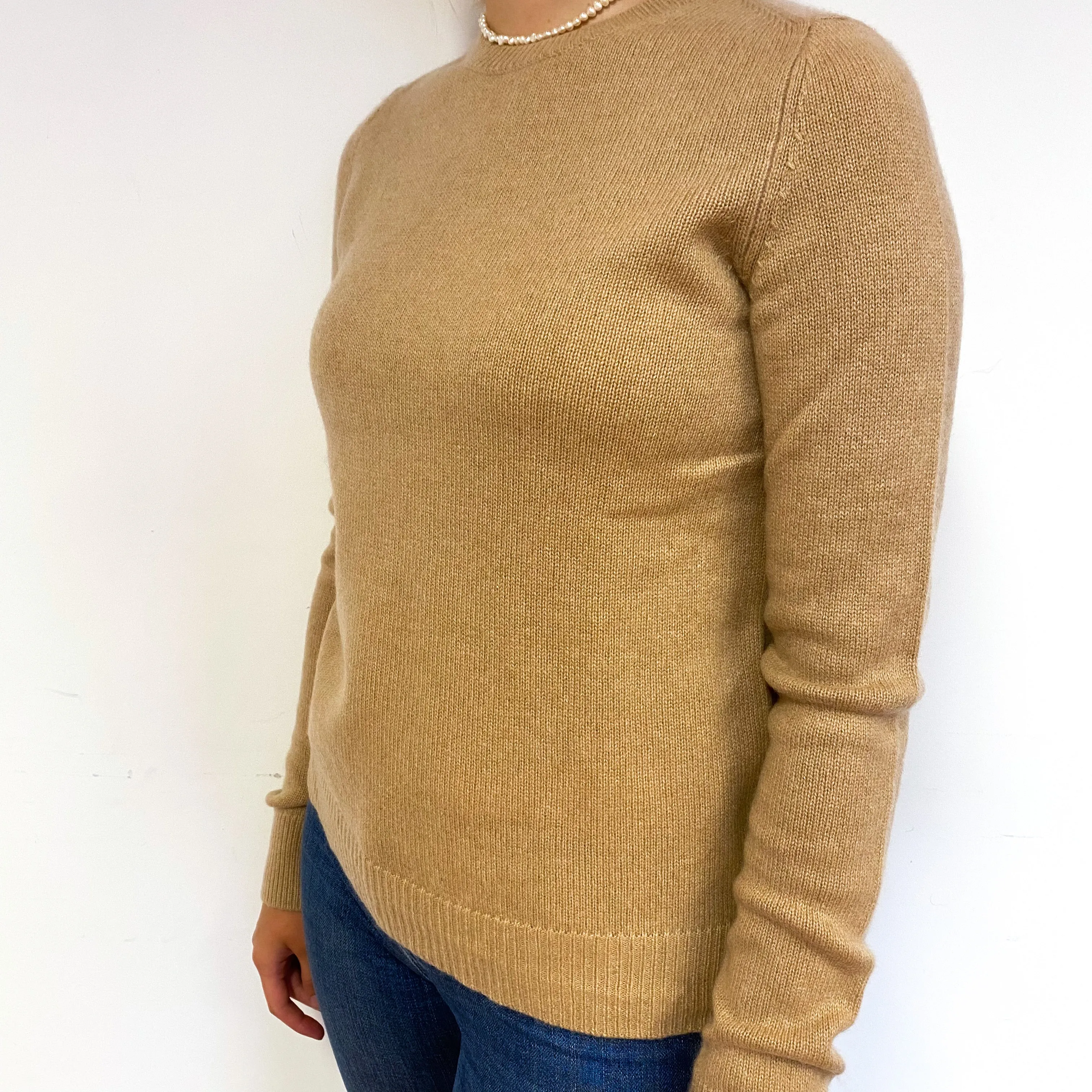Caramel Brown Split Hem Cashmere Crew Neck Jumper Small