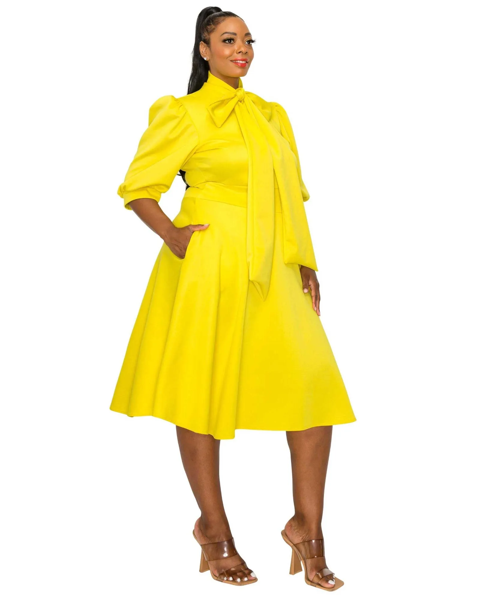 Casey Scuba Flare Dress | Yellow