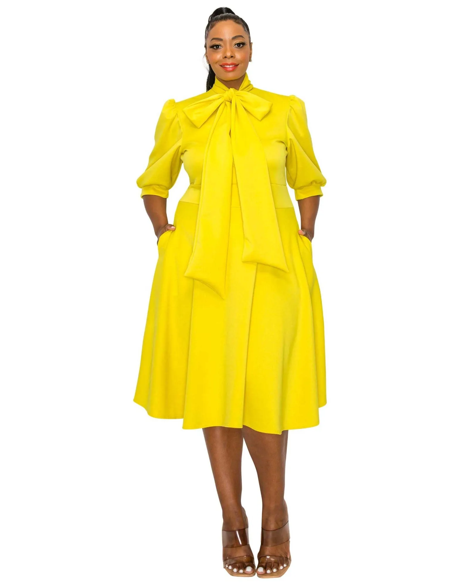 Casey Scuba Flare Dress | Yellow