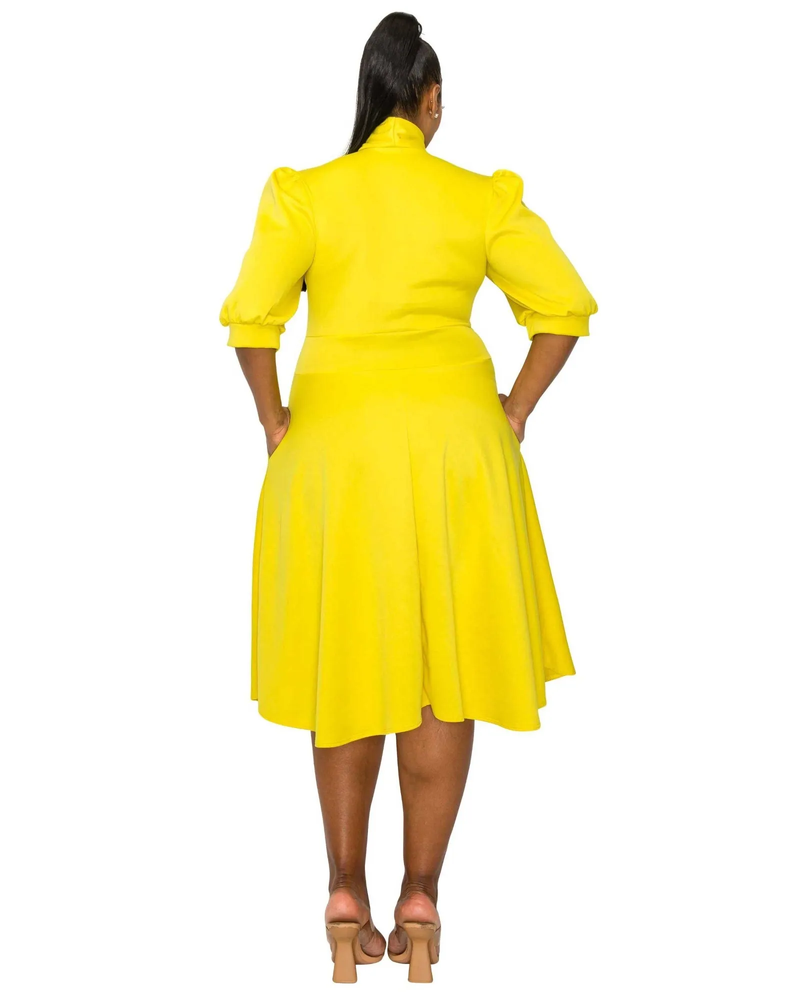 Casey Scuba Flare Dress | Yellow