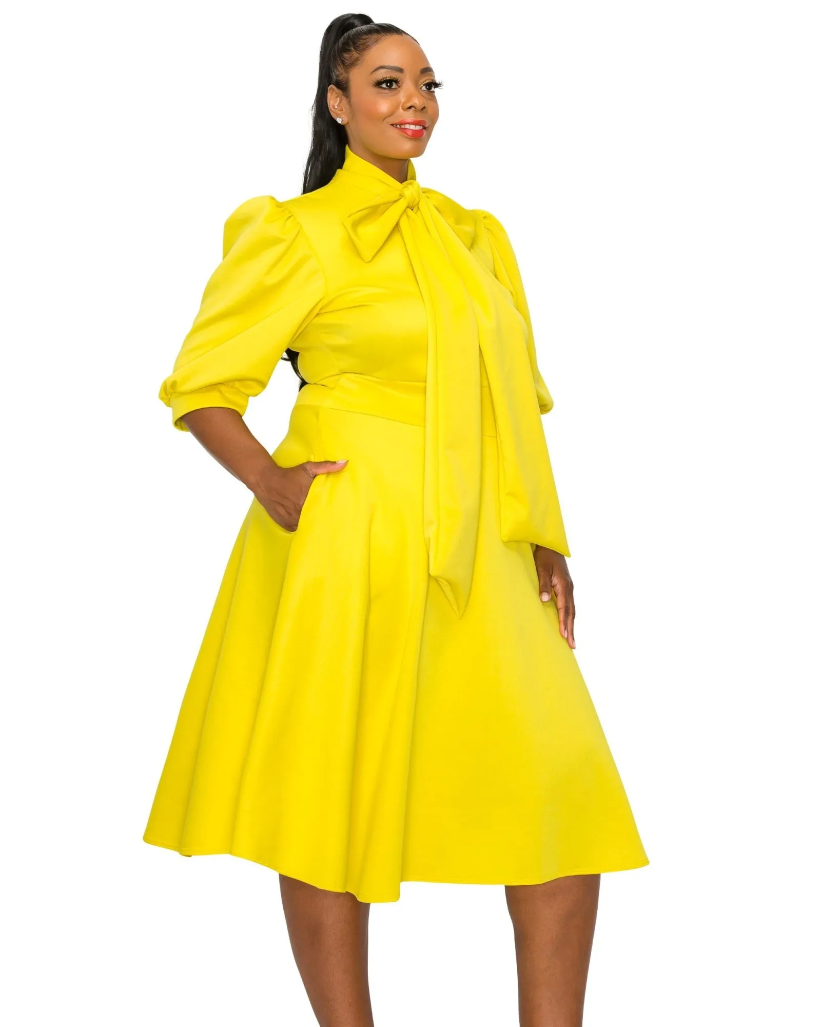 Casey Scuba Flare Dress | Yellow