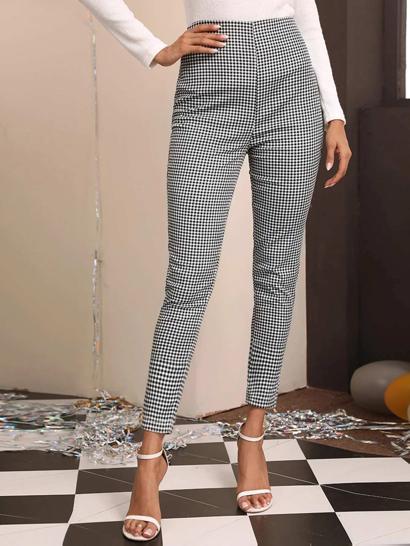 Casual Gingham Natural Women Pants