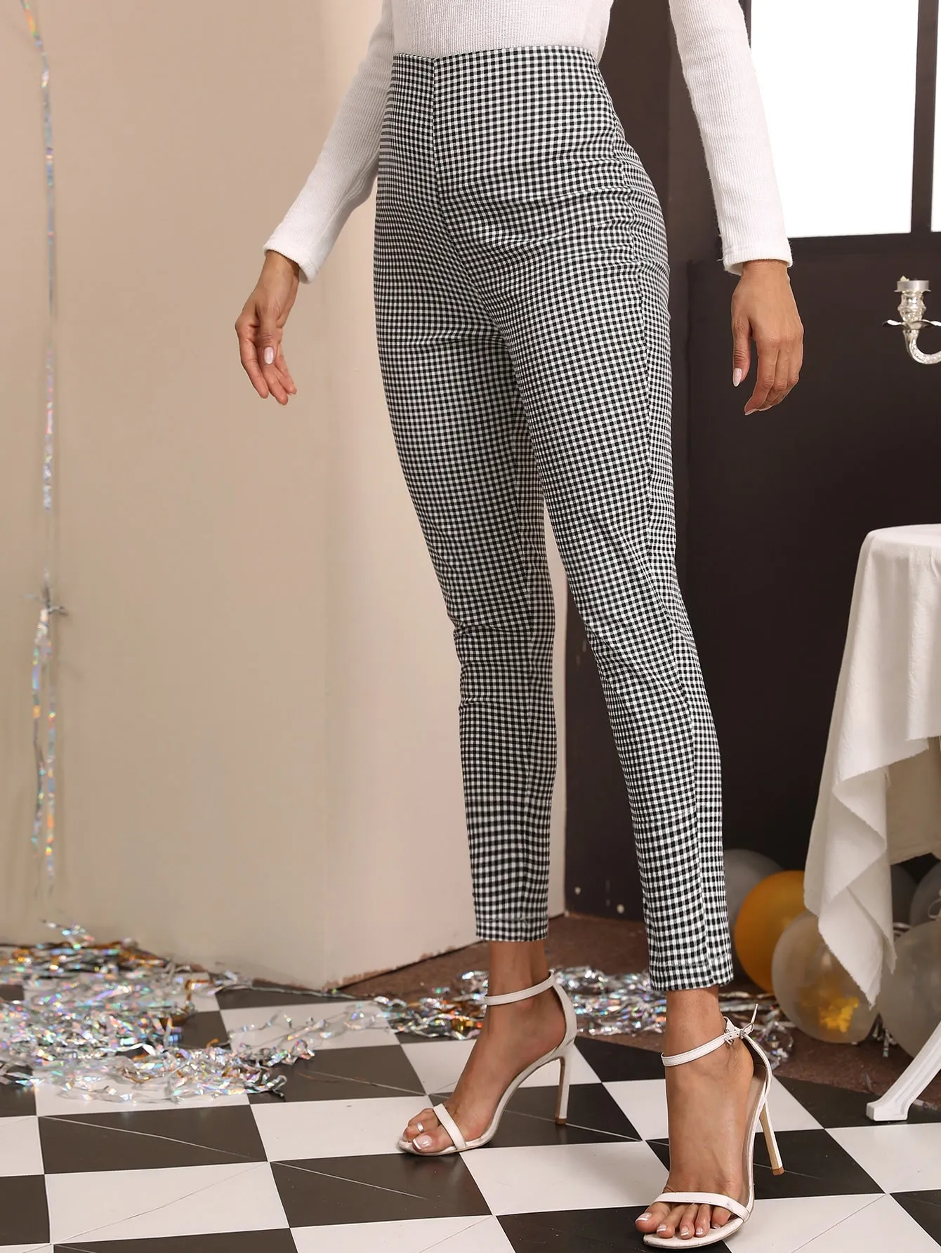 Casual Gingham Natural Women Pants