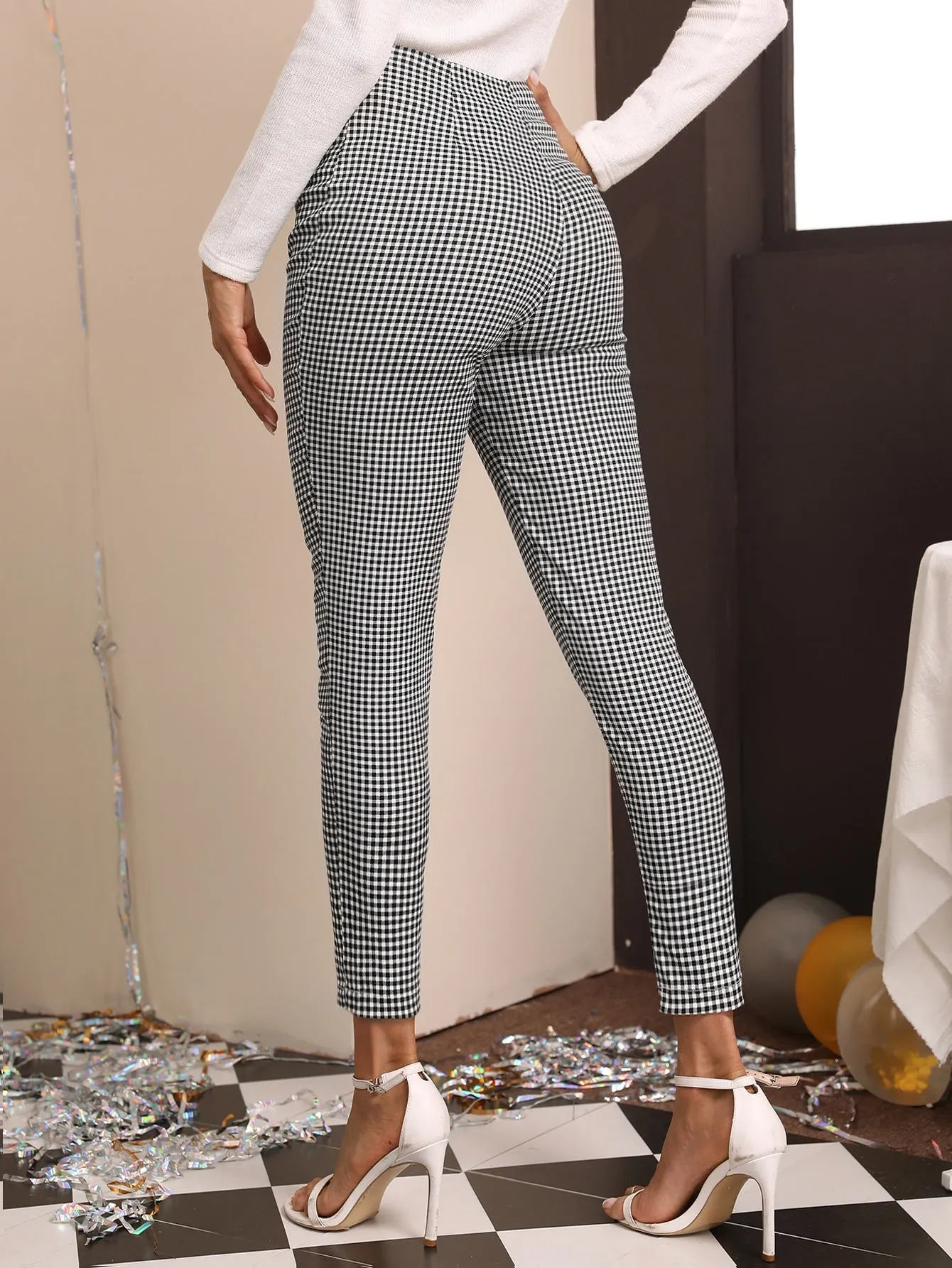 Casual Gingham Natural Women Pants