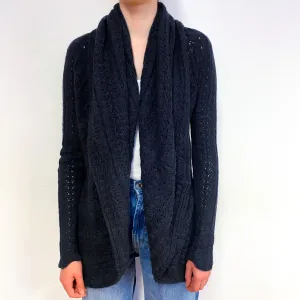Charcoal Grey Chunky Lace Knit Cashmere Cardigan Extra Small