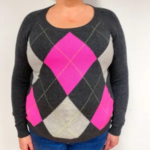 Charcoal Grey Diamond Cashmere Crew Neck Jumper Extra Large