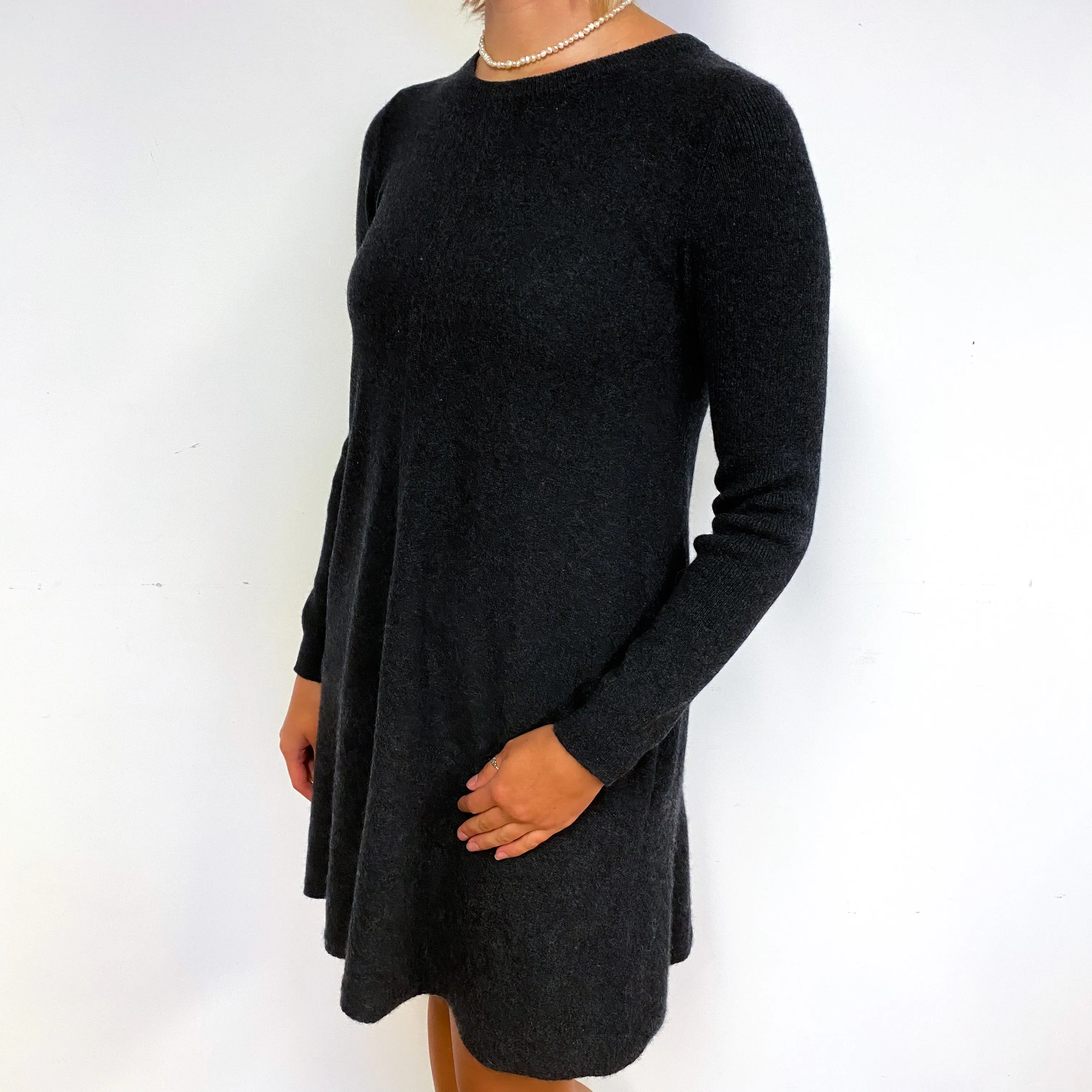 Charcoal Grey Floaty Cashmere Crew Neck Dress Small
