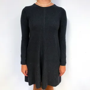 Charcoal Grey Floaty Cashmere Crew Neck Dress Small