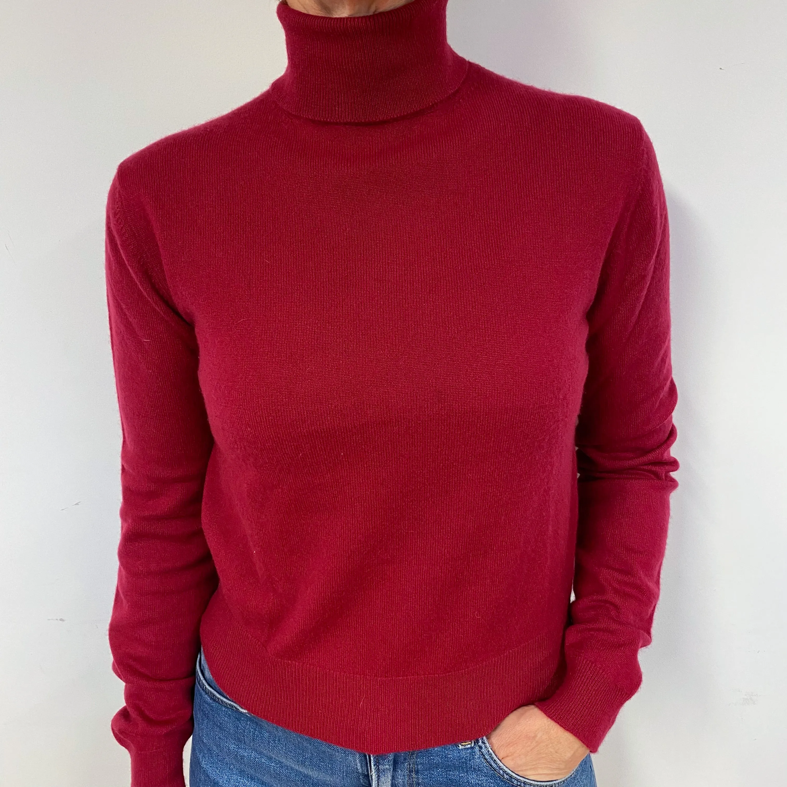 Cherry Pink Cashmere Polo Neck Jumper Medium