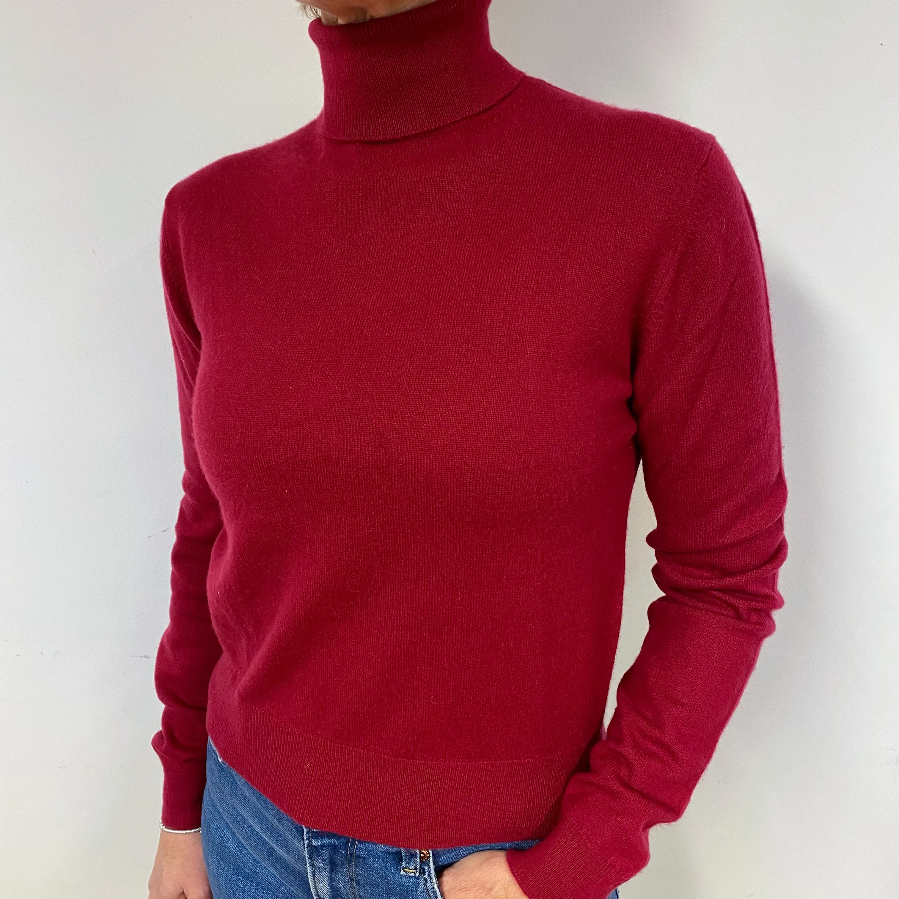 Cherry Pink Cashmere Polo Neck Jumper Medium