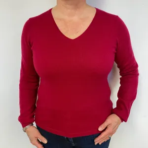 Cherry Pink Cashmere V-Neck Jumper Large.