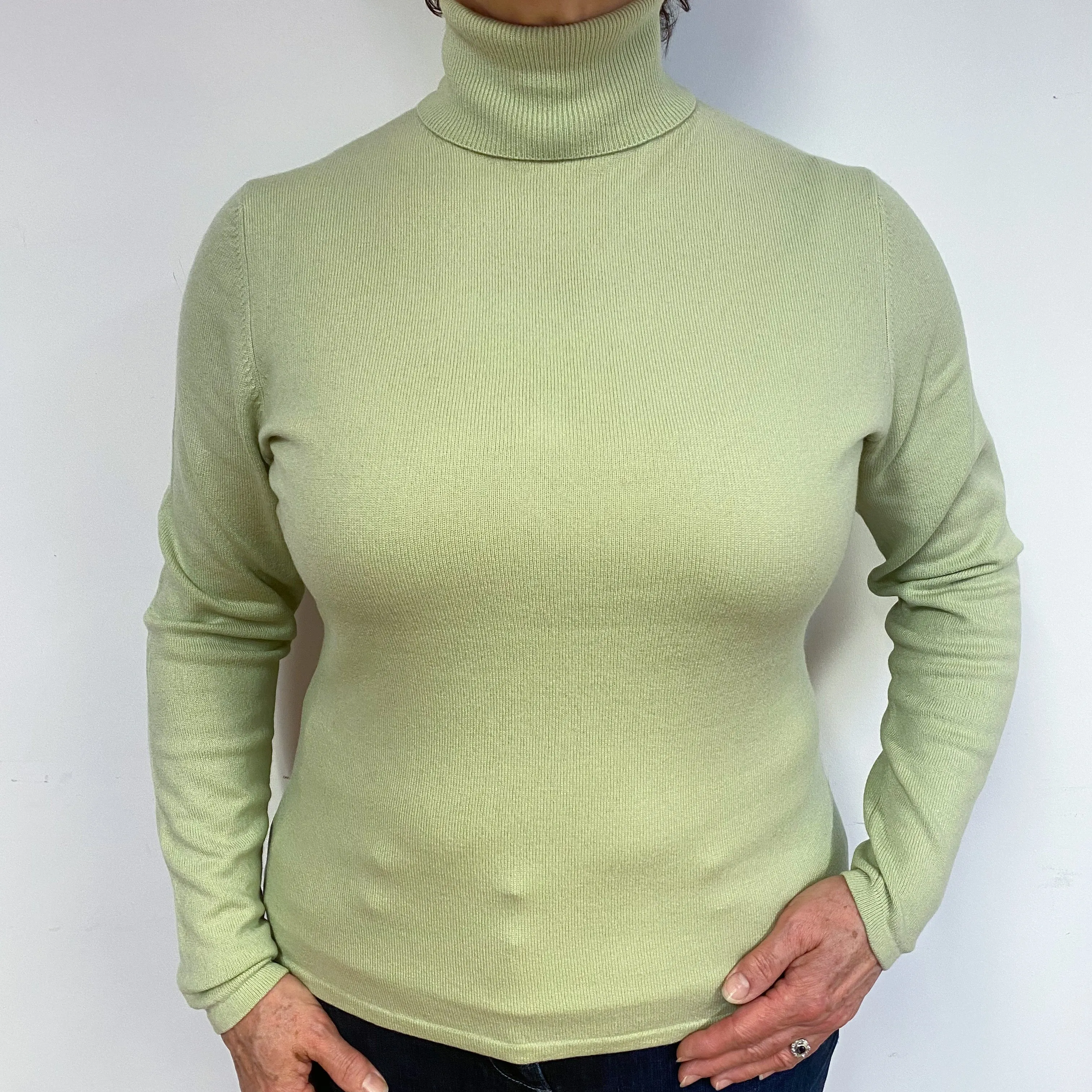 Chicory Green Cashmere Polo Neck Jumper Large