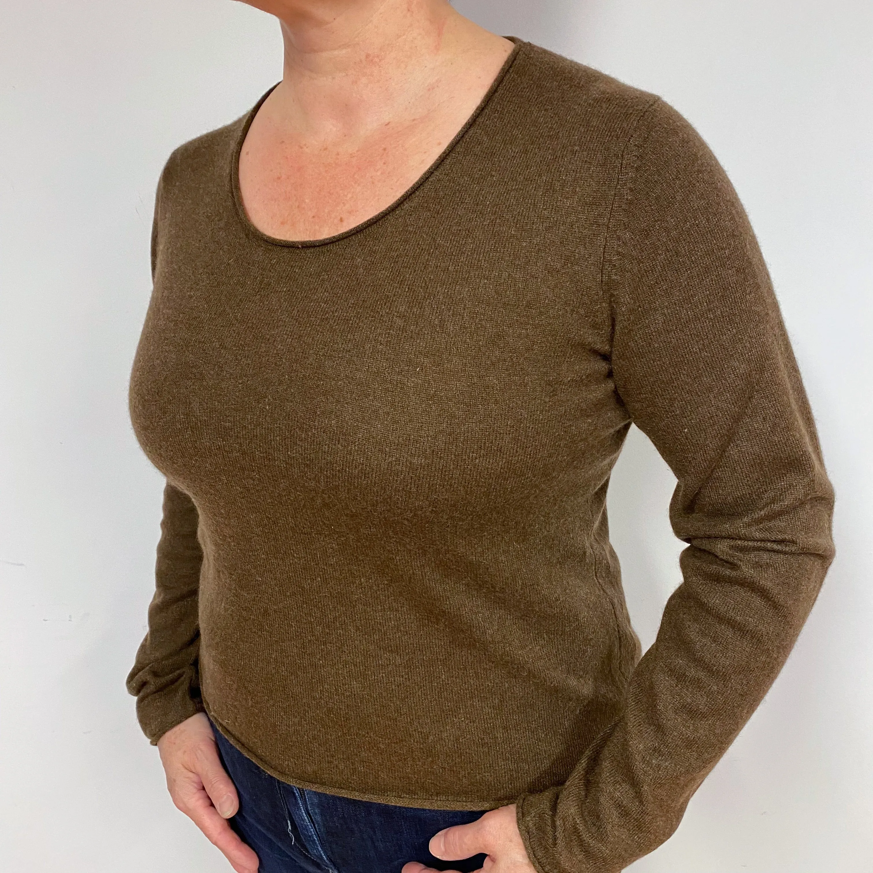 Chocolate Brown Cashmere Crew Neck Jumper Large