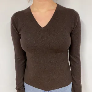 Chocolate Brown Cashmere V-Neck Jumper Small