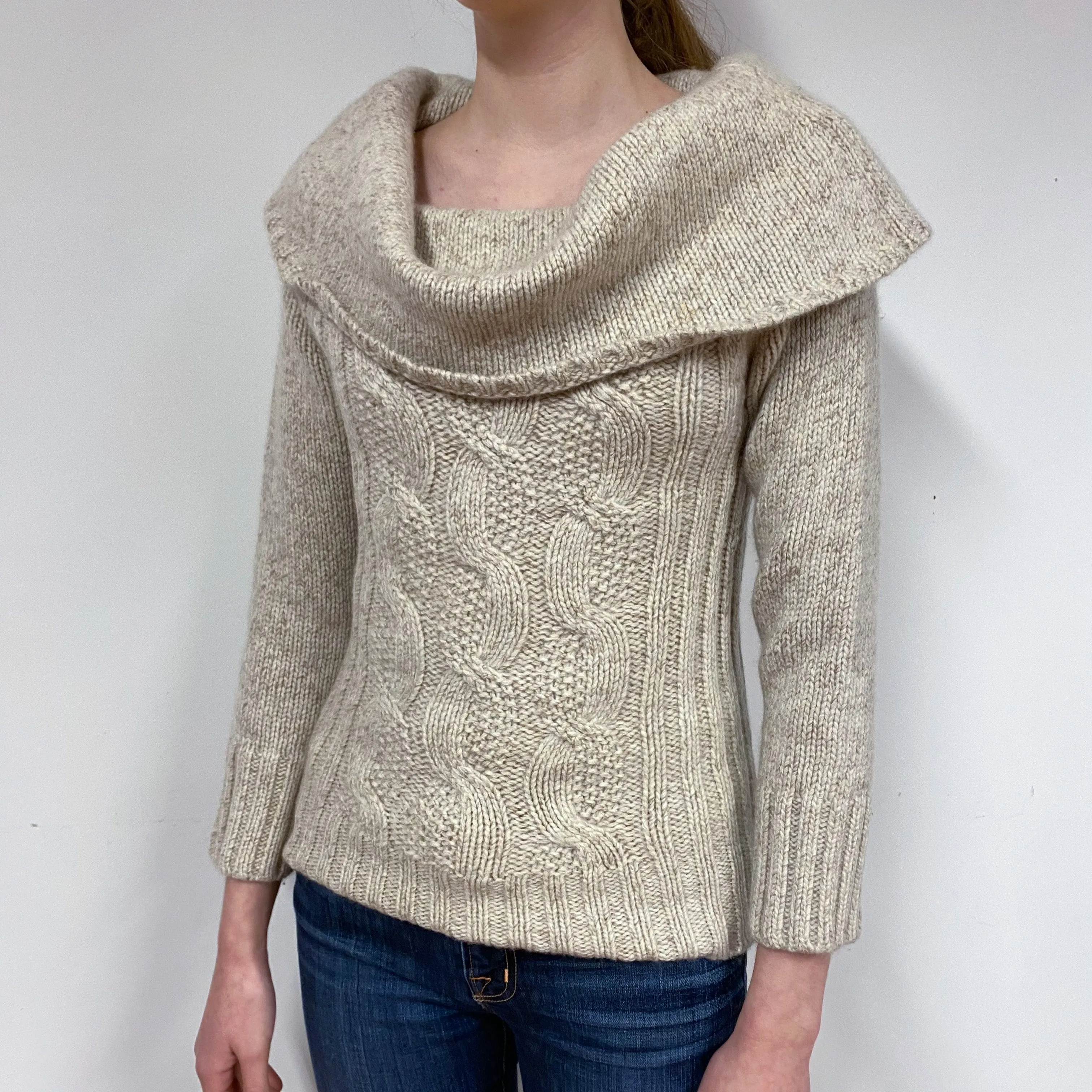 Chunky Oatmeal Cashmere Off-Shoulder Jumper Extra Small