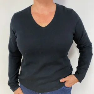 Classic Black Cashmere V-Neck Jumper Large