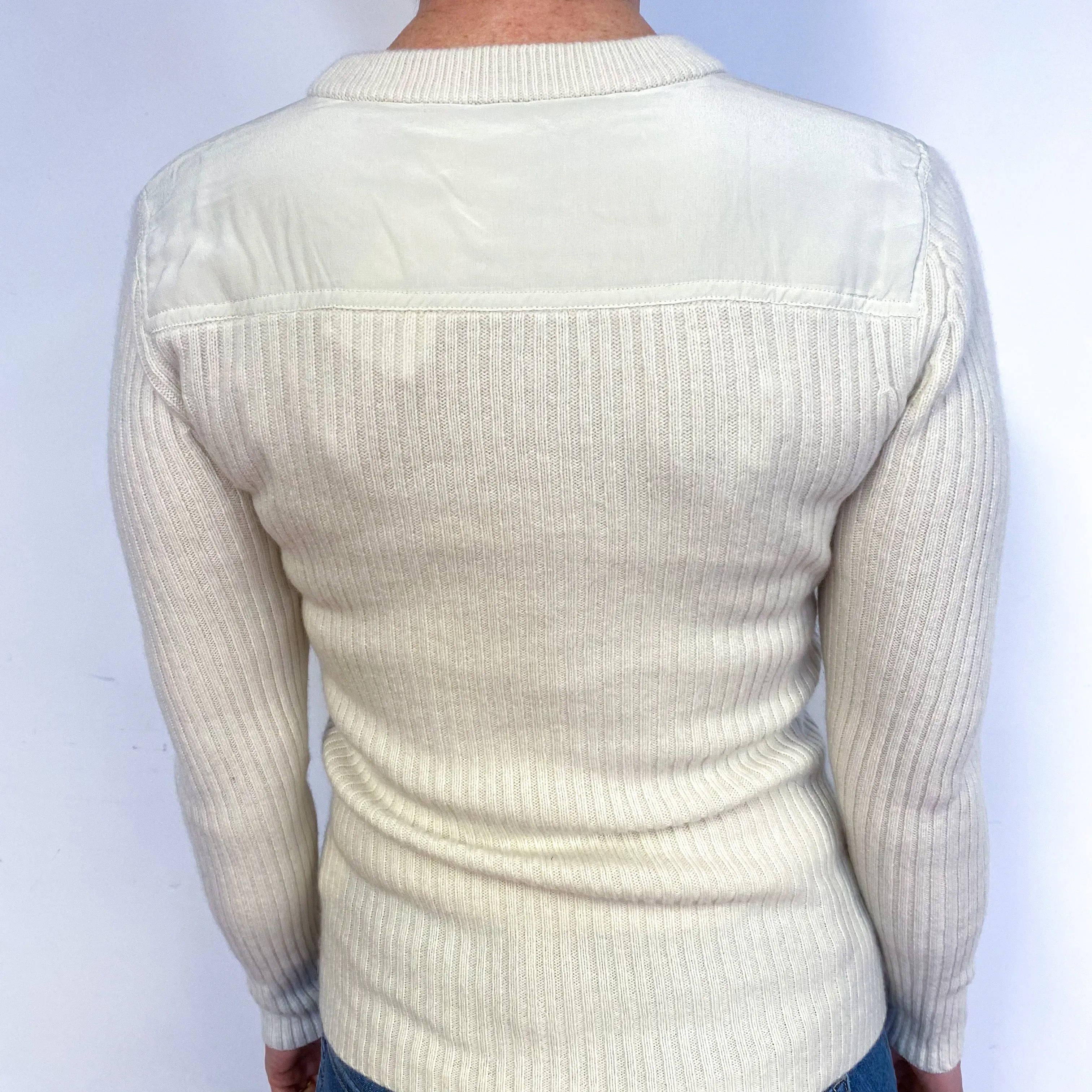 Club Monaco Cream Ribbed Cashmere Crew Neck Jumper Medium