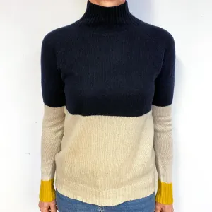 Colour Block Cashmere Polo Neck Jumper Medium