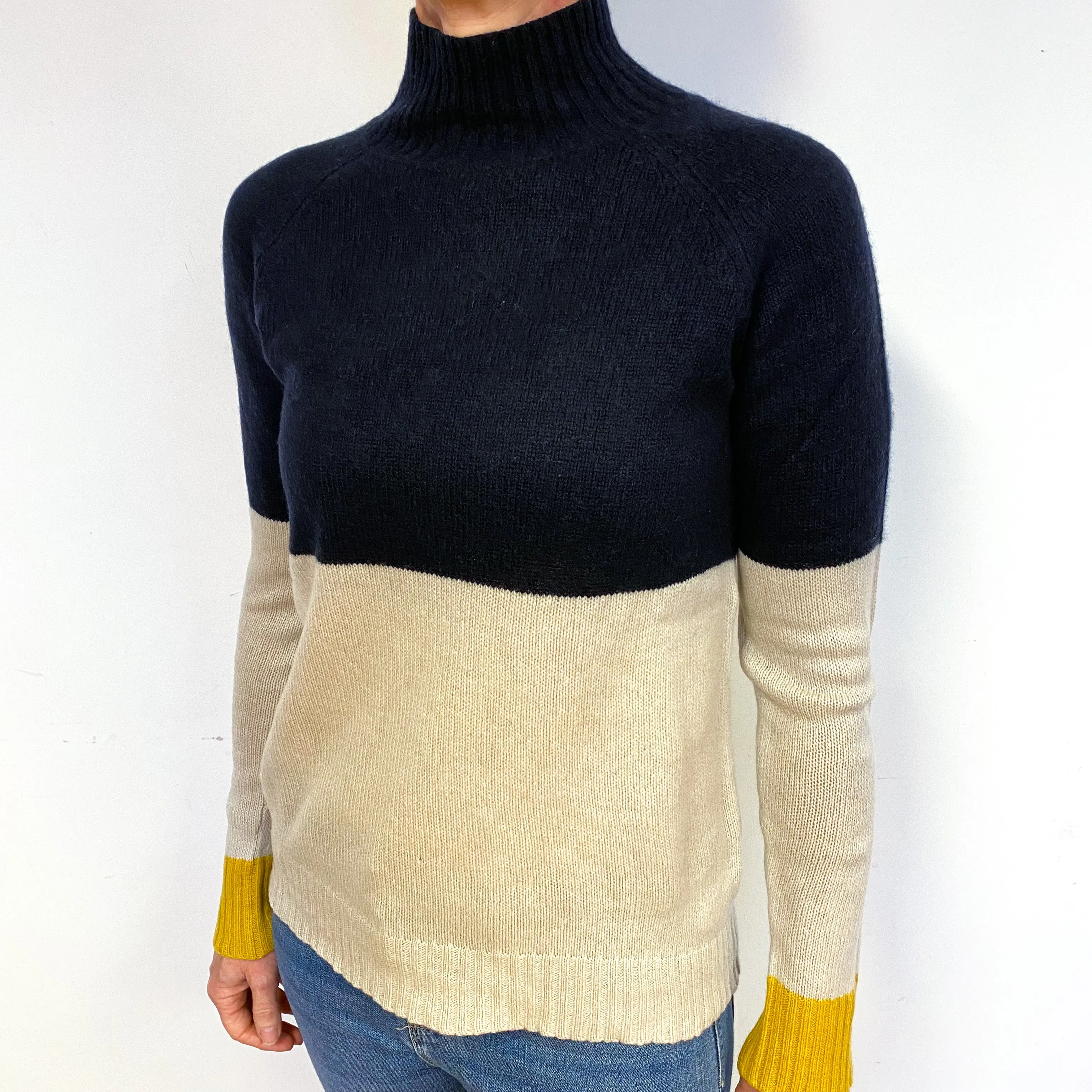 Colour Block Cashmere Polo Neck Jumper Medium