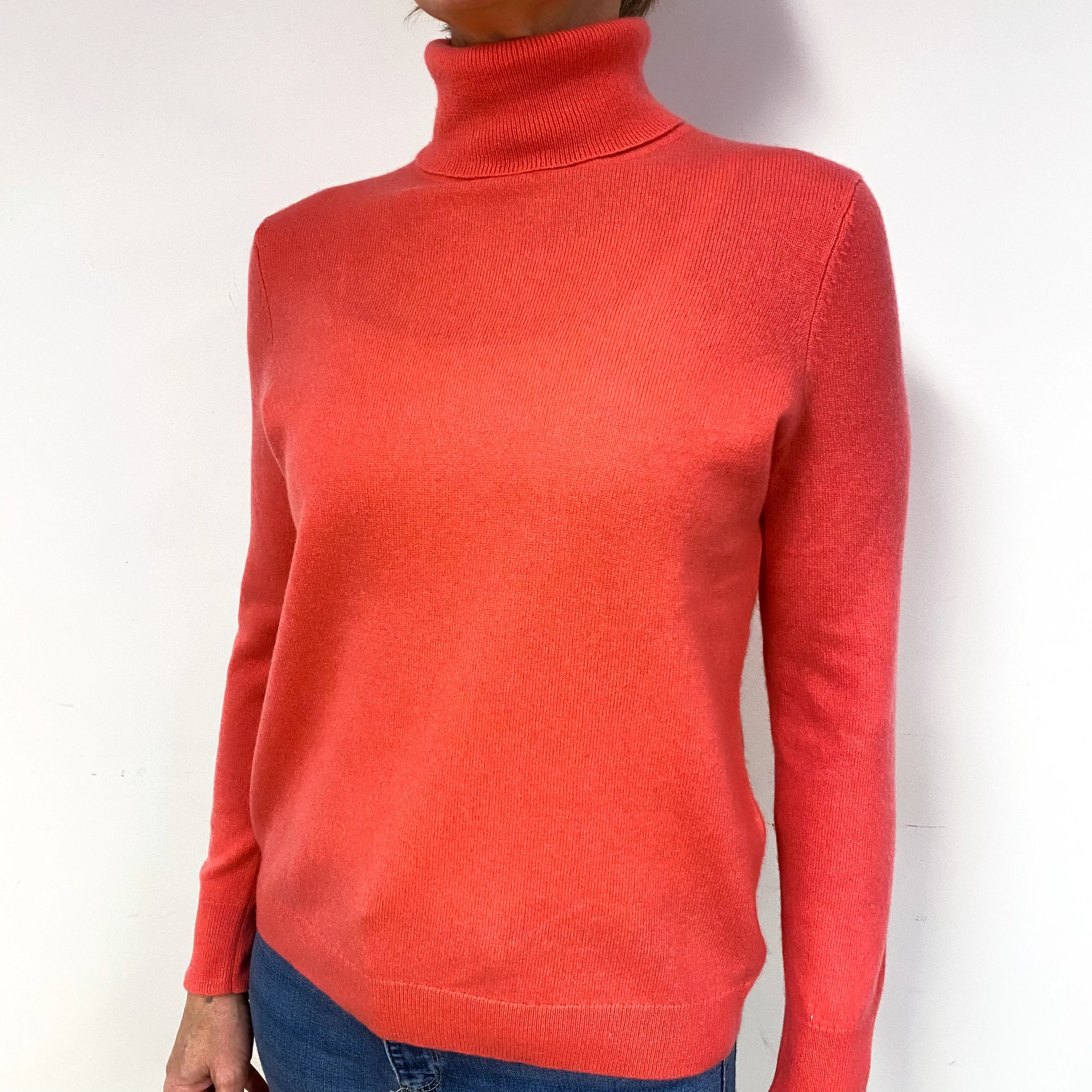 Coral Cashmere Polo Neck Jumper Medium Petite