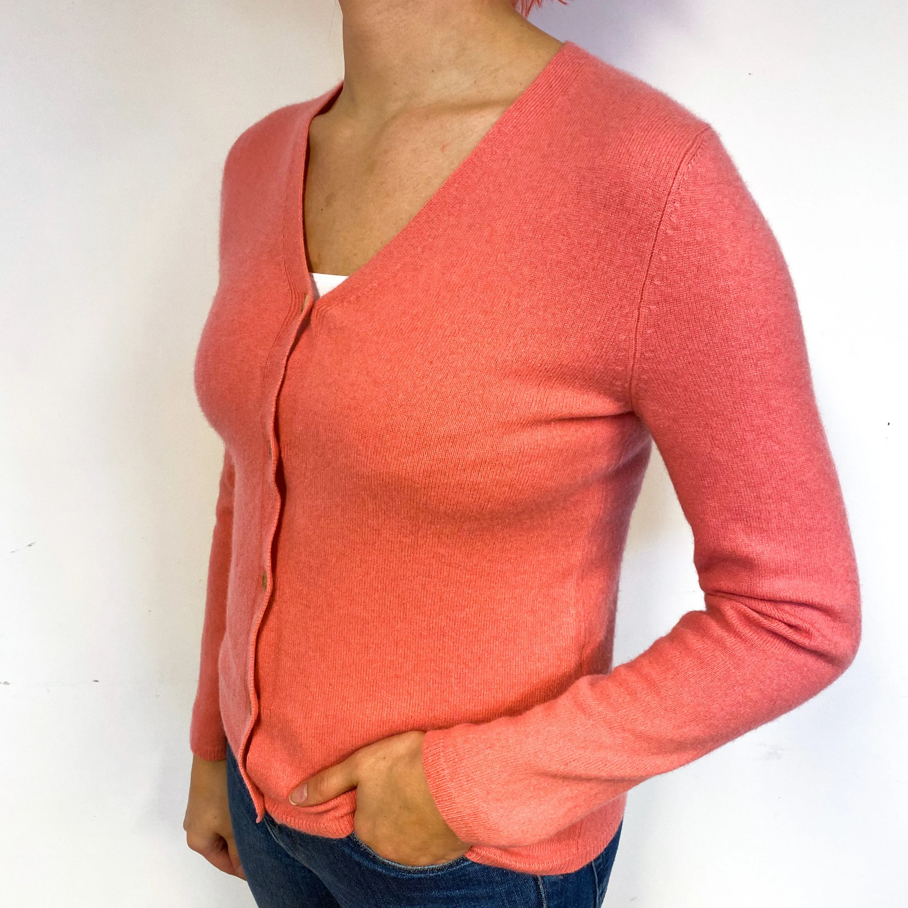 Coral Pink Cashmere V-Neck Cardigan Small