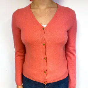 Coral Pink Cashmere V-Neck Cardigan Small