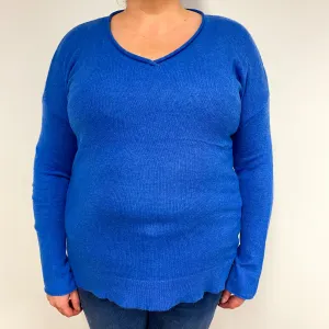 Cornflower Blue Cashmere V-Neck Jumper Extra Large