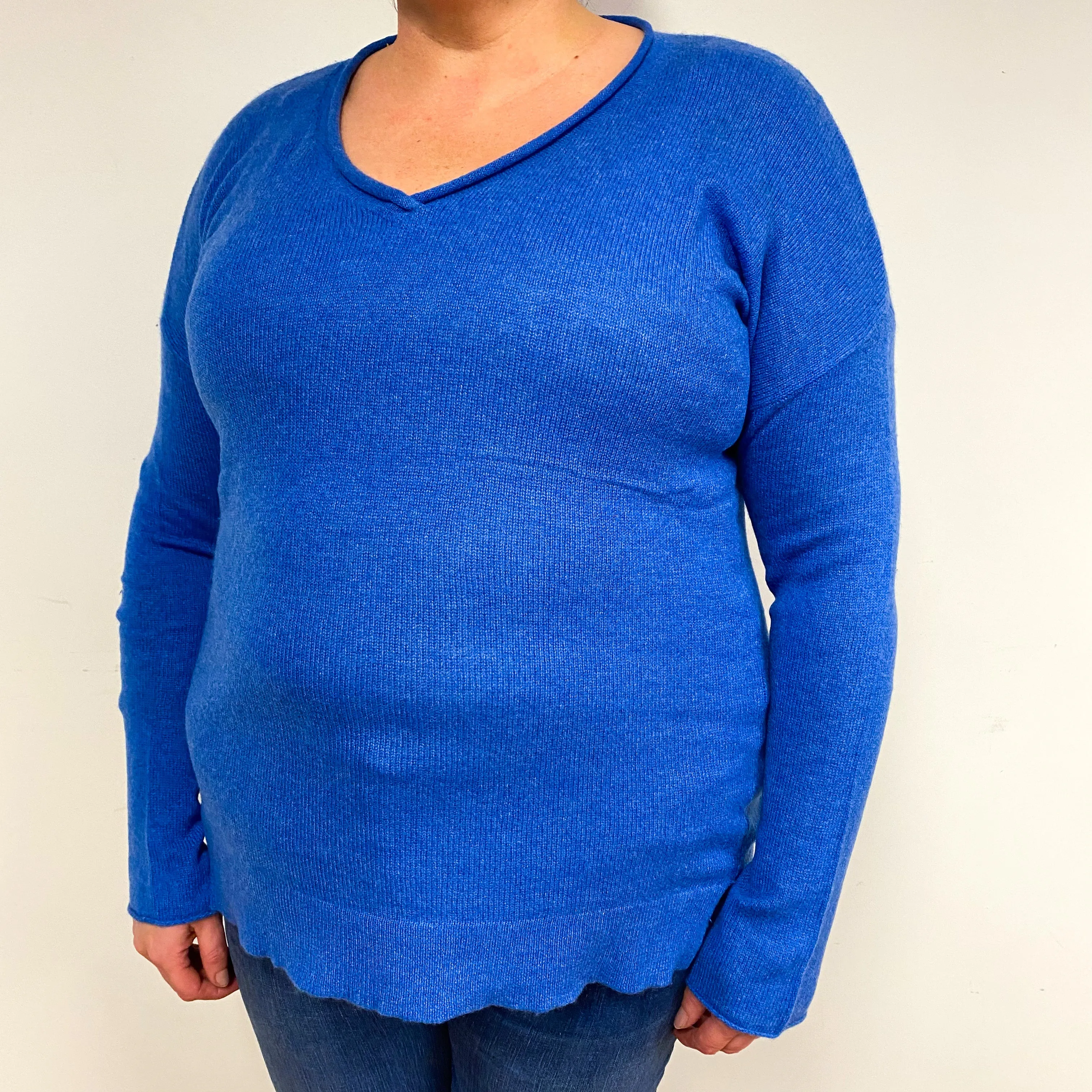 Cornflower Blue Cashmere V-Neck Jumper Extra Large