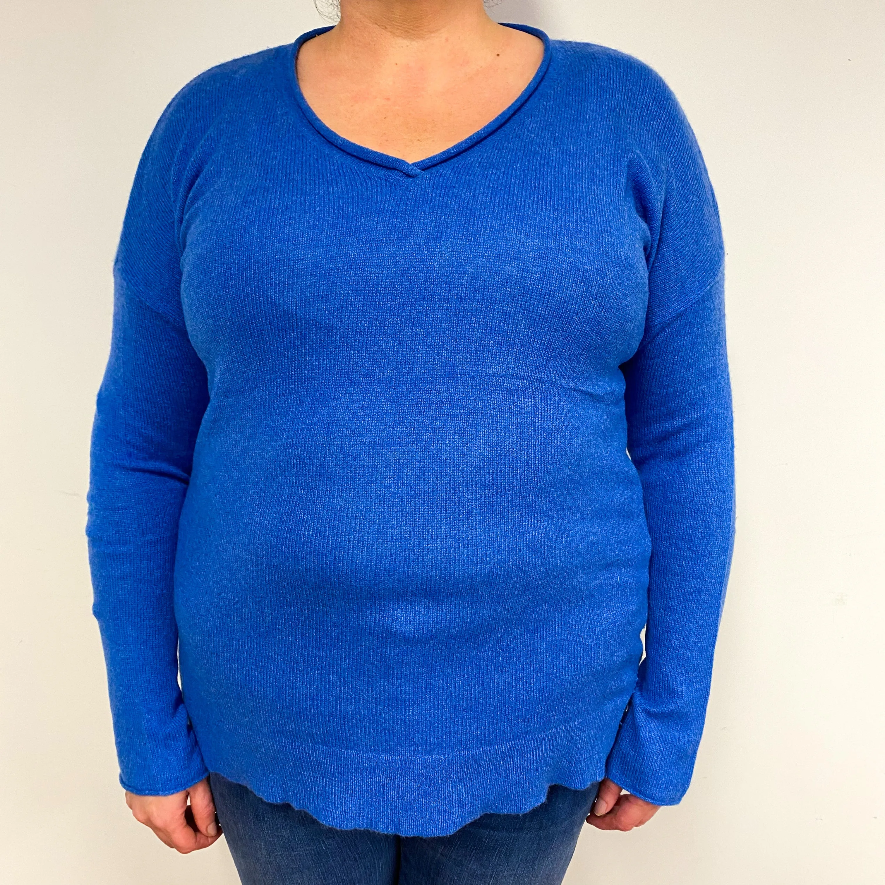 Cornflower Blue Cashmere V-Neck Jumper Extra Large