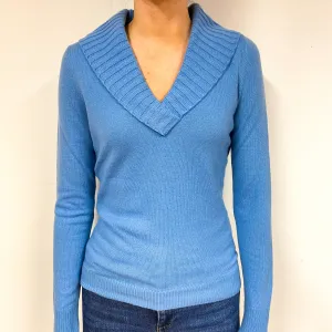 Cornflower Blue Cashmere V-Neck Jumper Extra Small