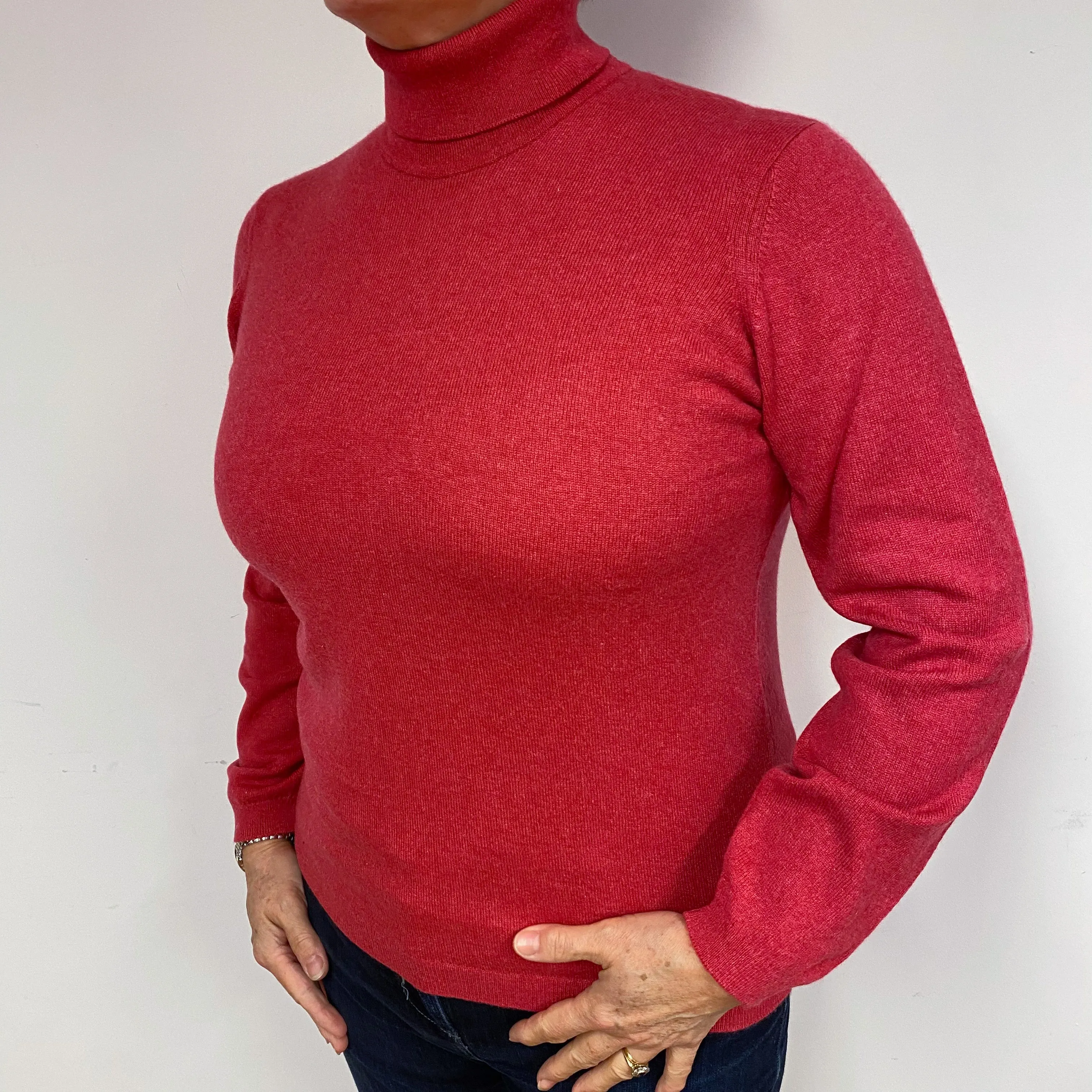 Cranberry Red Cashmere Polo Neck Jumper Large