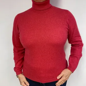 Cranberry Red Cashmere Polo Neck Jumper Large