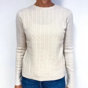 Cream Cable Knit Cashmere Crew Neck Jumper Medium