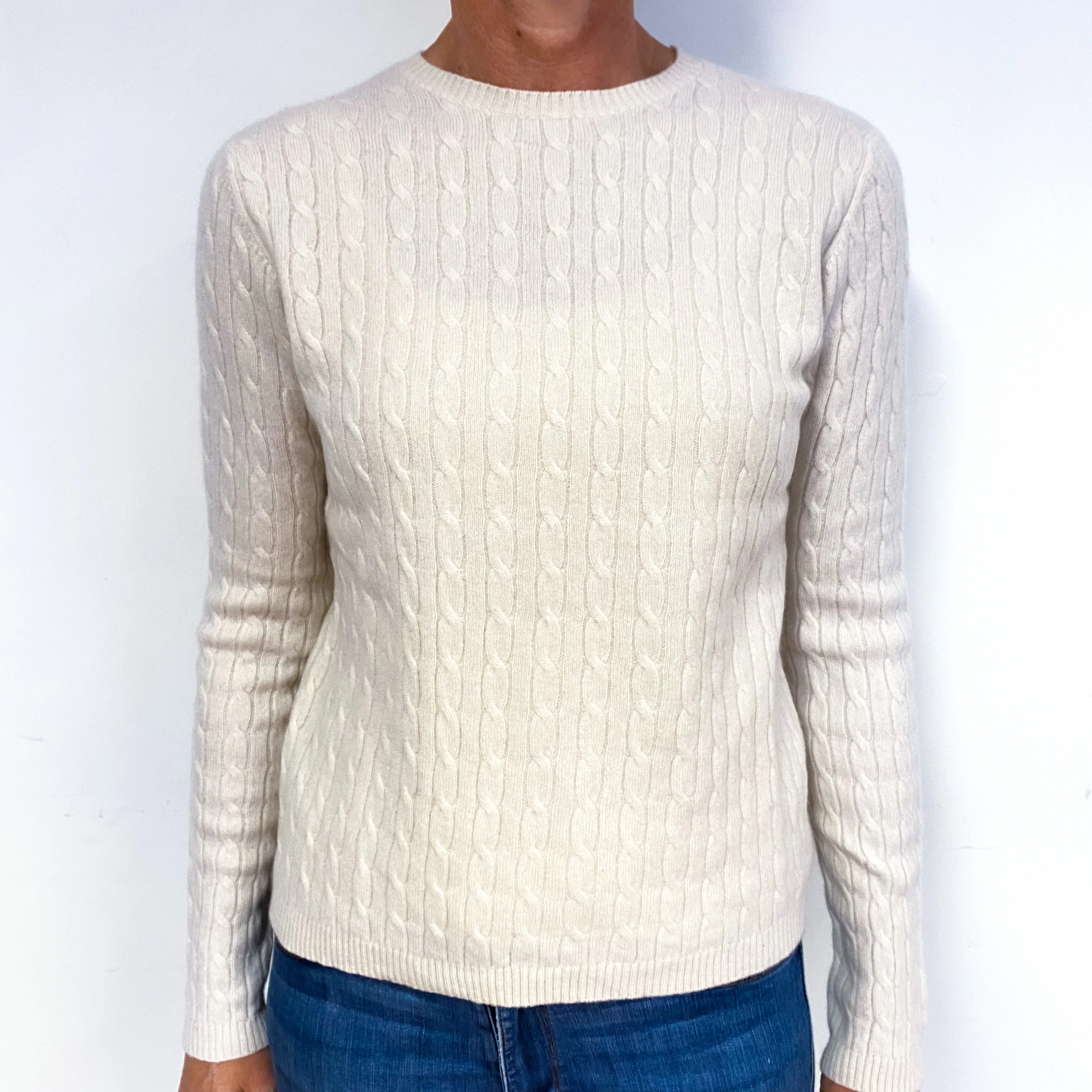 Cream Cable Knit Cashmere Crew Neck Jumper Medium