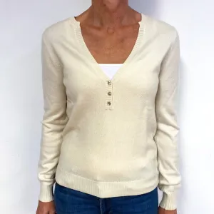 Cream Cashmere Buttoned V-Neck Jumper Medium
